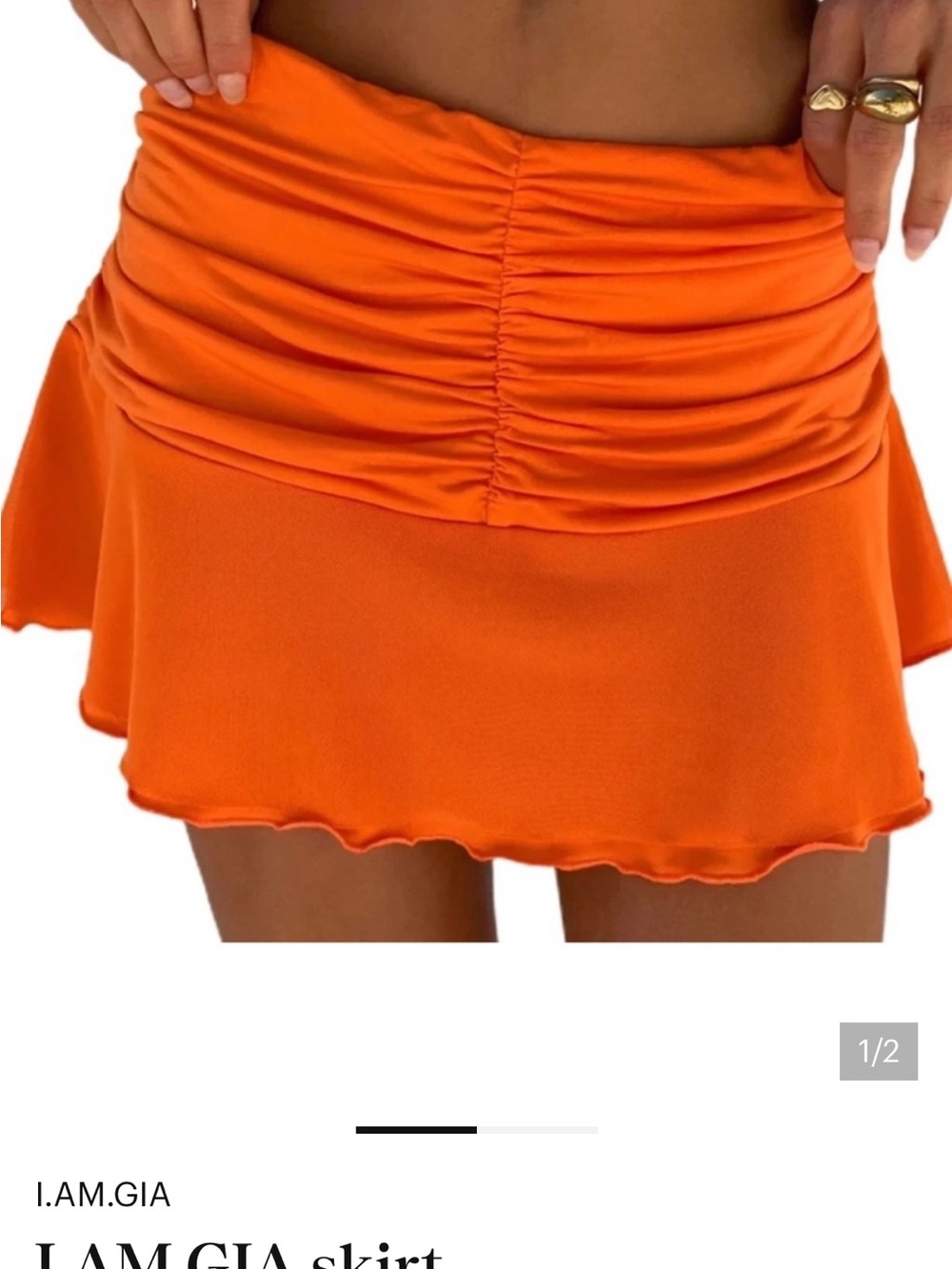 I.AM.GIA Bright Orange Ruched Mini Skirt